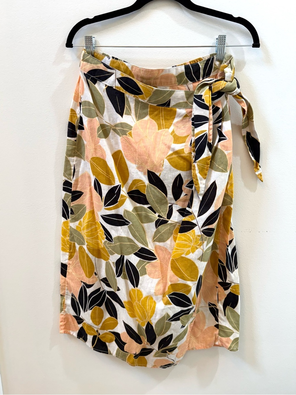 Rachel Zoe 100% Linen Floral Wrap Skirt Midi Tie Waist Size Medium